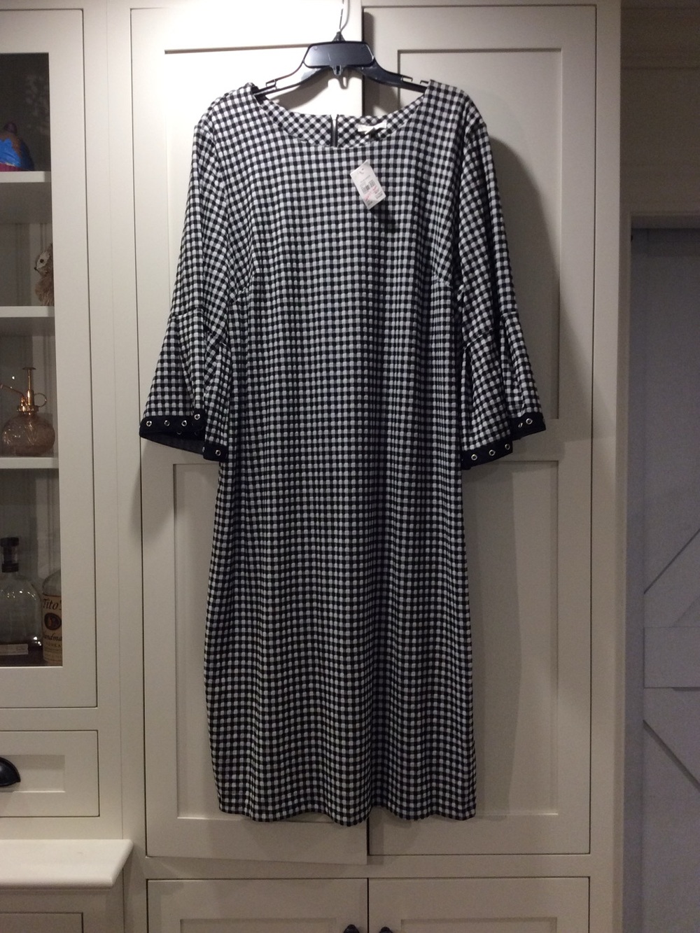 Black and White Gingham Maxi Dress with Bell Sleeves